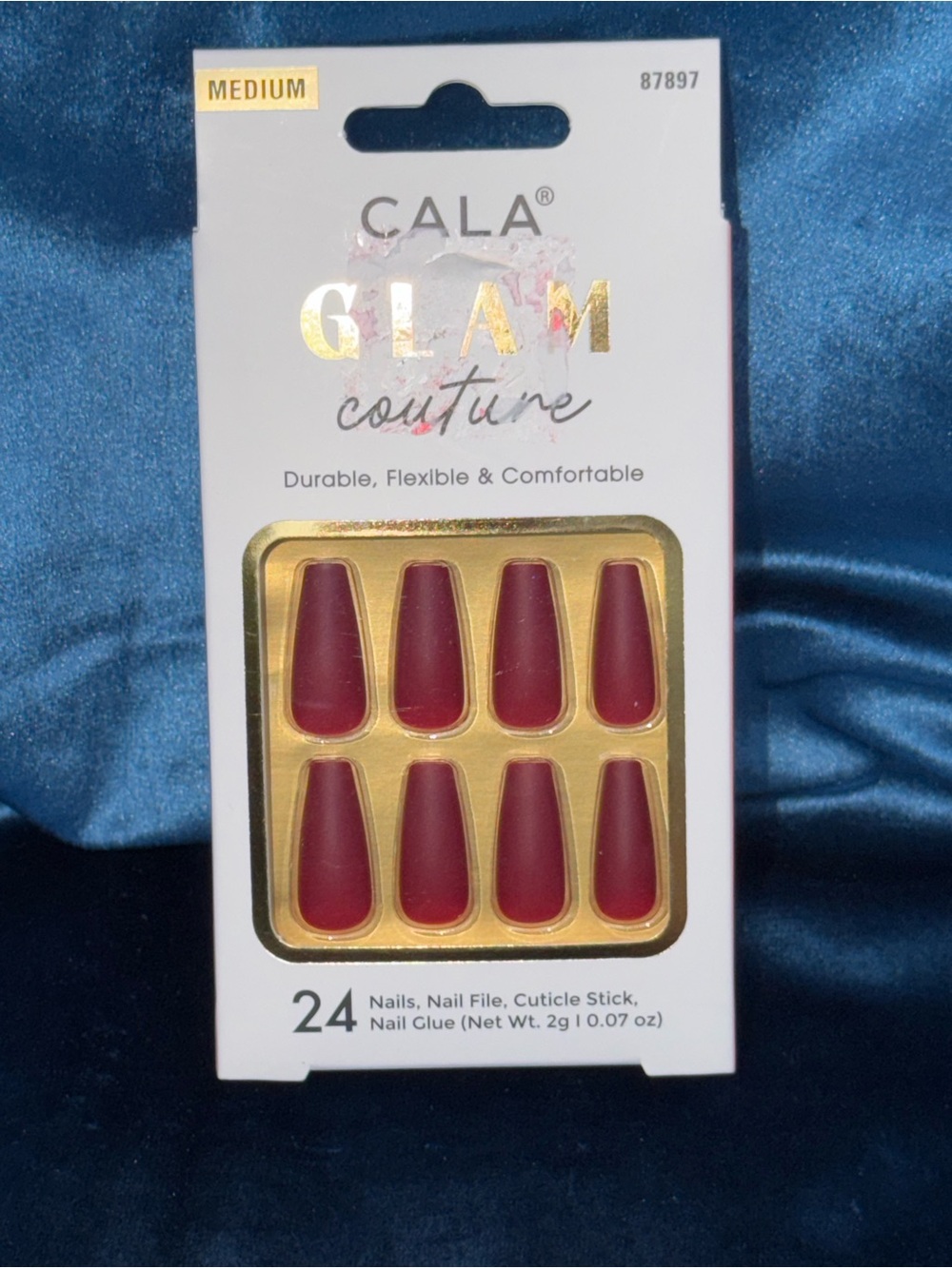 CALA Glam Couture Press-On Nails in Deep Wine Red - 24 Pack